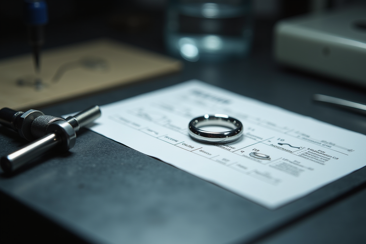 Outil de taille de bague et guide de mesure en atelier de joaillerie