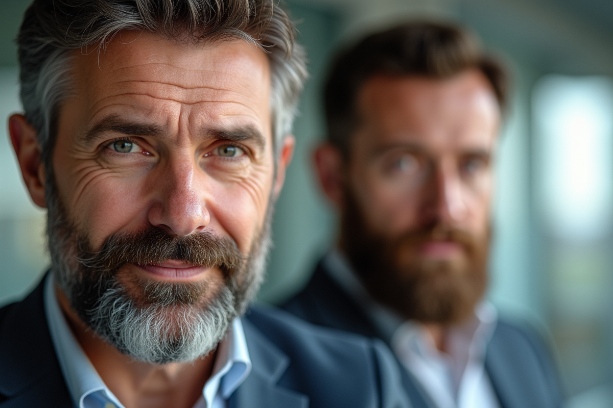 Deux hommes visage contrasté en intérieur lumineux