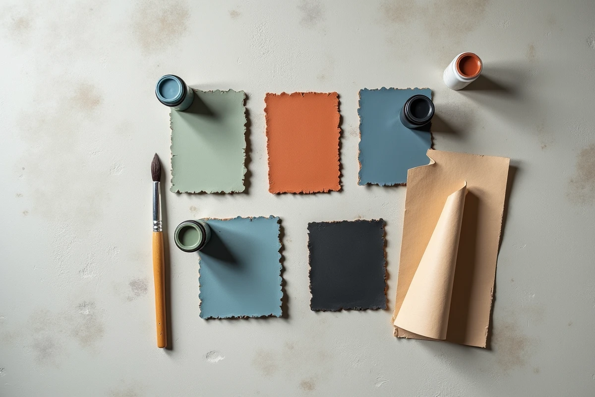 Échantillons de peinture cuir tendances 2026 en pose à plat, palette de couleurs et finitions variées