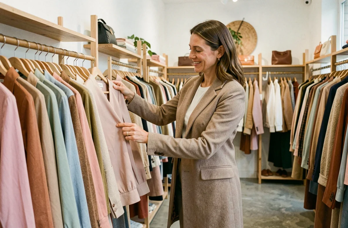 Cliente parcourant les vêtements dans la boutique Esprit de Femme à Melun