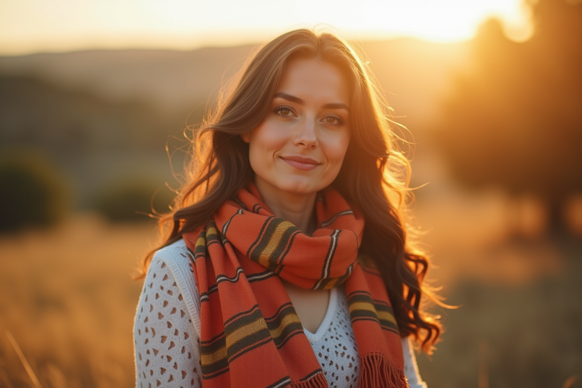 Femme confiante portant un foulard coloré en plein air