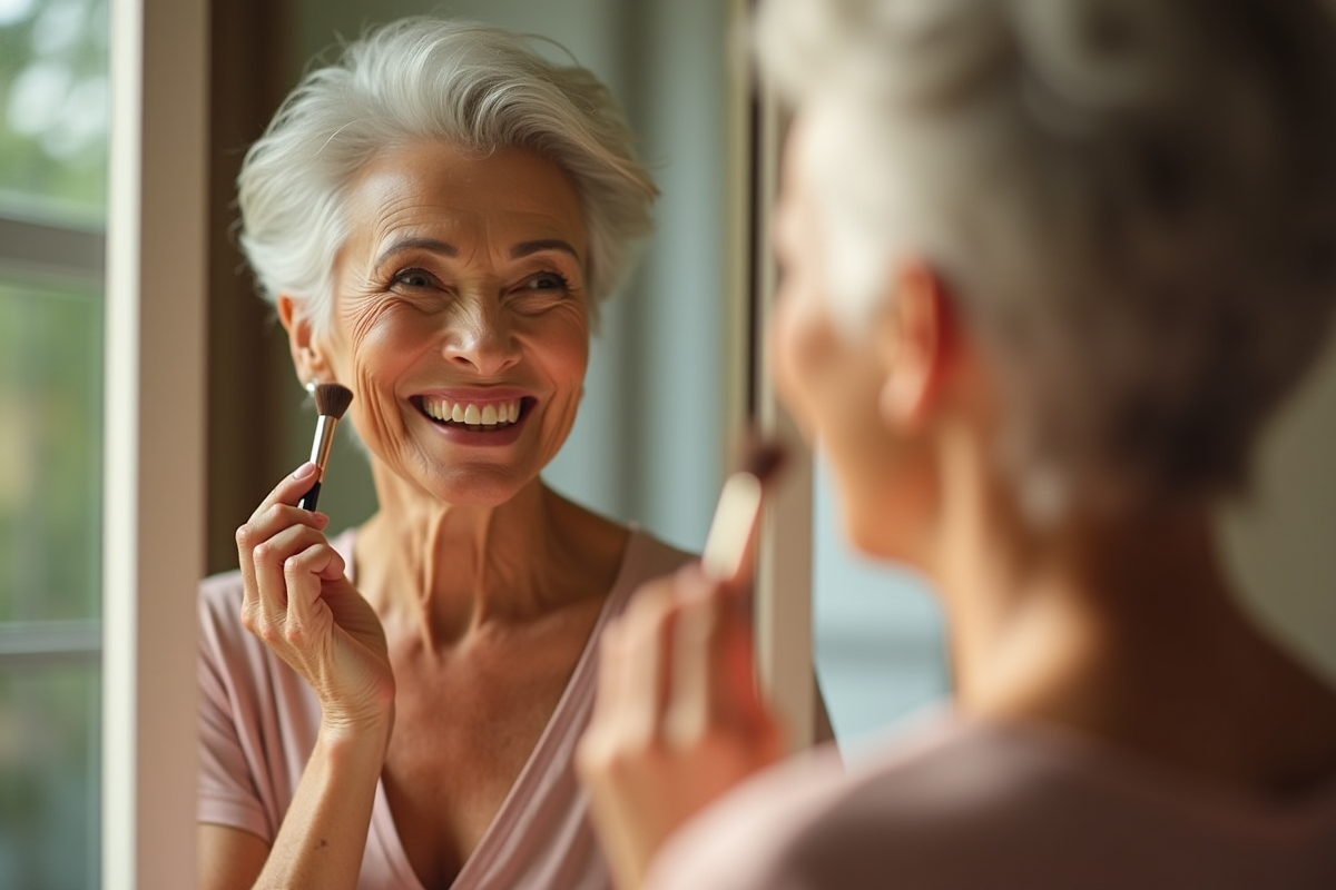 Femme élégante de soixante-dix ans souriante en maquillage naturel