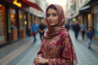 Jeune femme marocaine en hijab coloré dans la rue de Casablanca