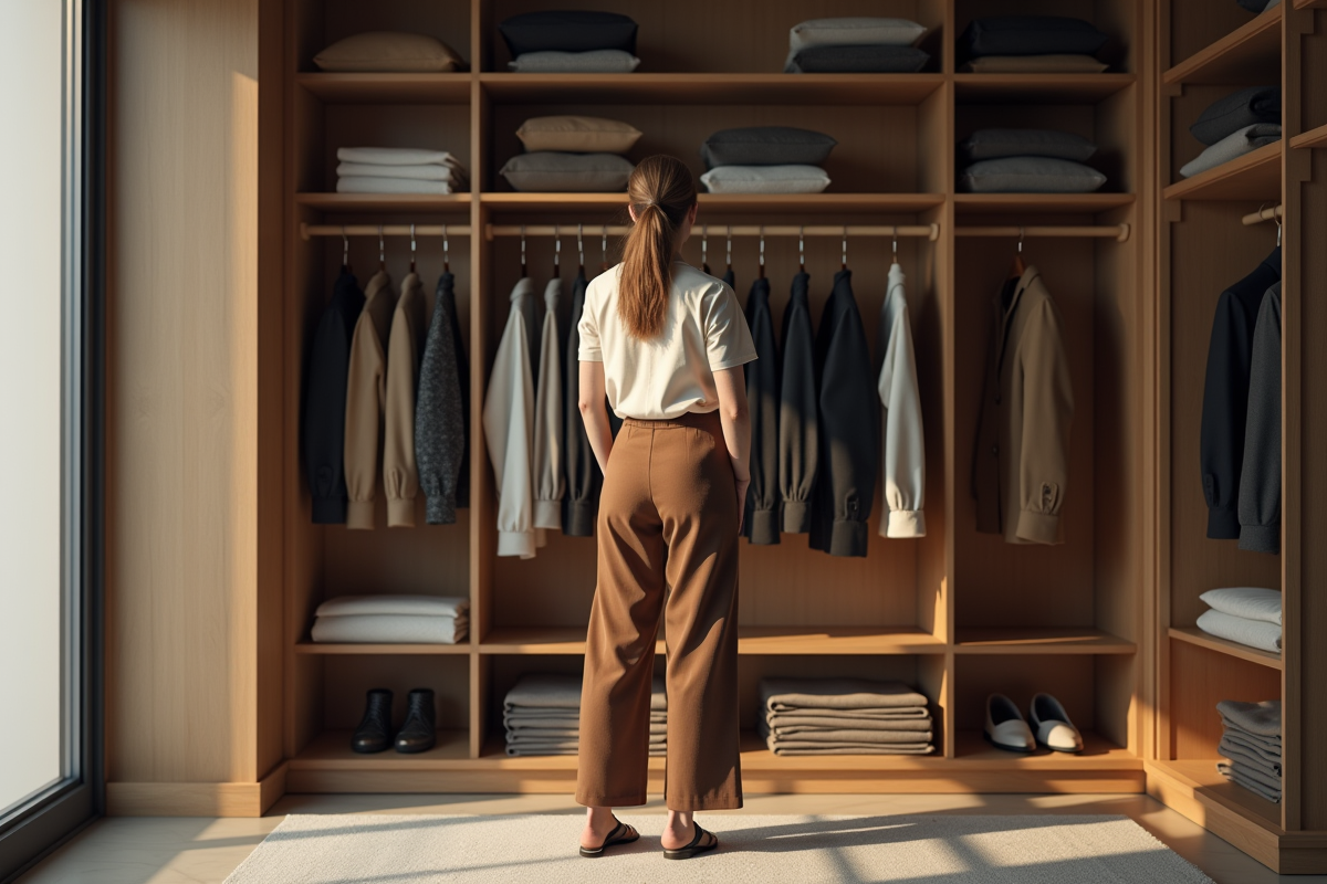 Femme élégante dans une garde-robe organisée