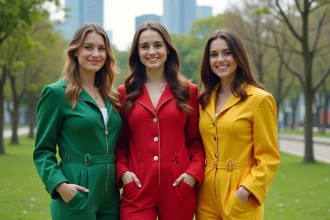 Trois femmes en costumes inspirés de Totally Spies dans un parc urbain