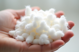 Gros plan sur des fibres de coton blanches dans la main