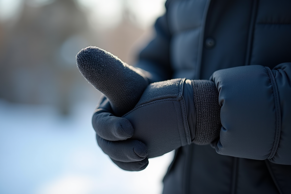 Main en gants d'hiver en extérieur sous la neige