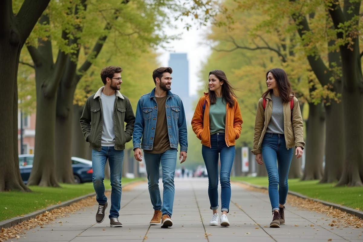 Groupe de jeunes en mode durable dans un parc urbain