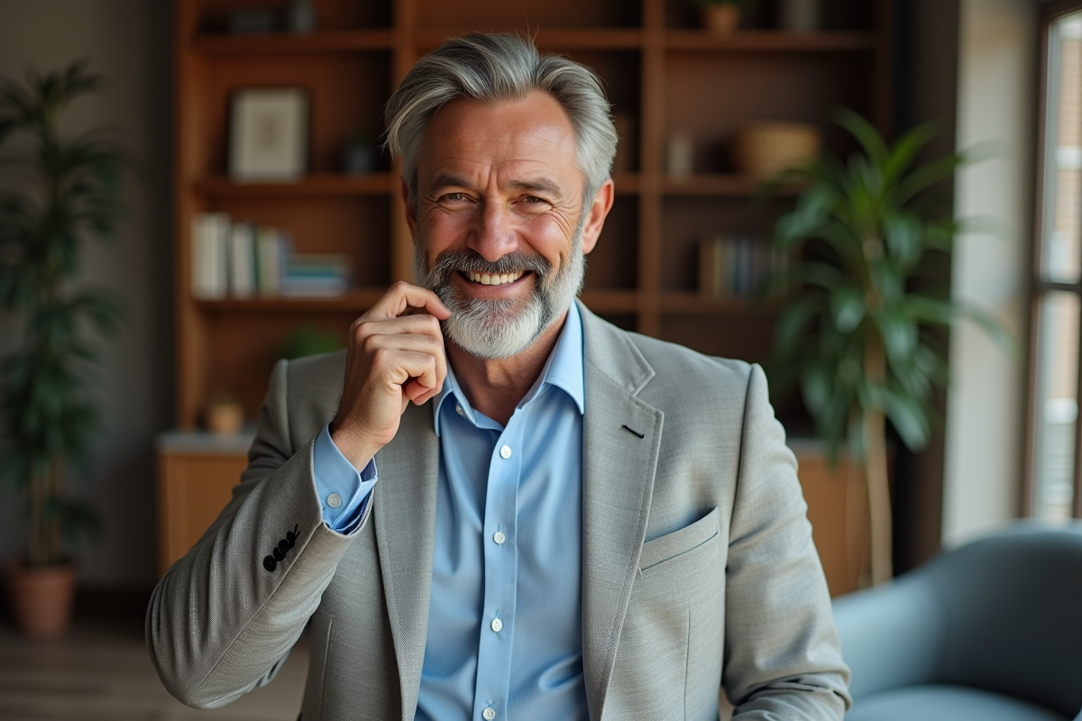 Homme d'âge moyen avec barbe élégante dans un intérieur sophistiqué