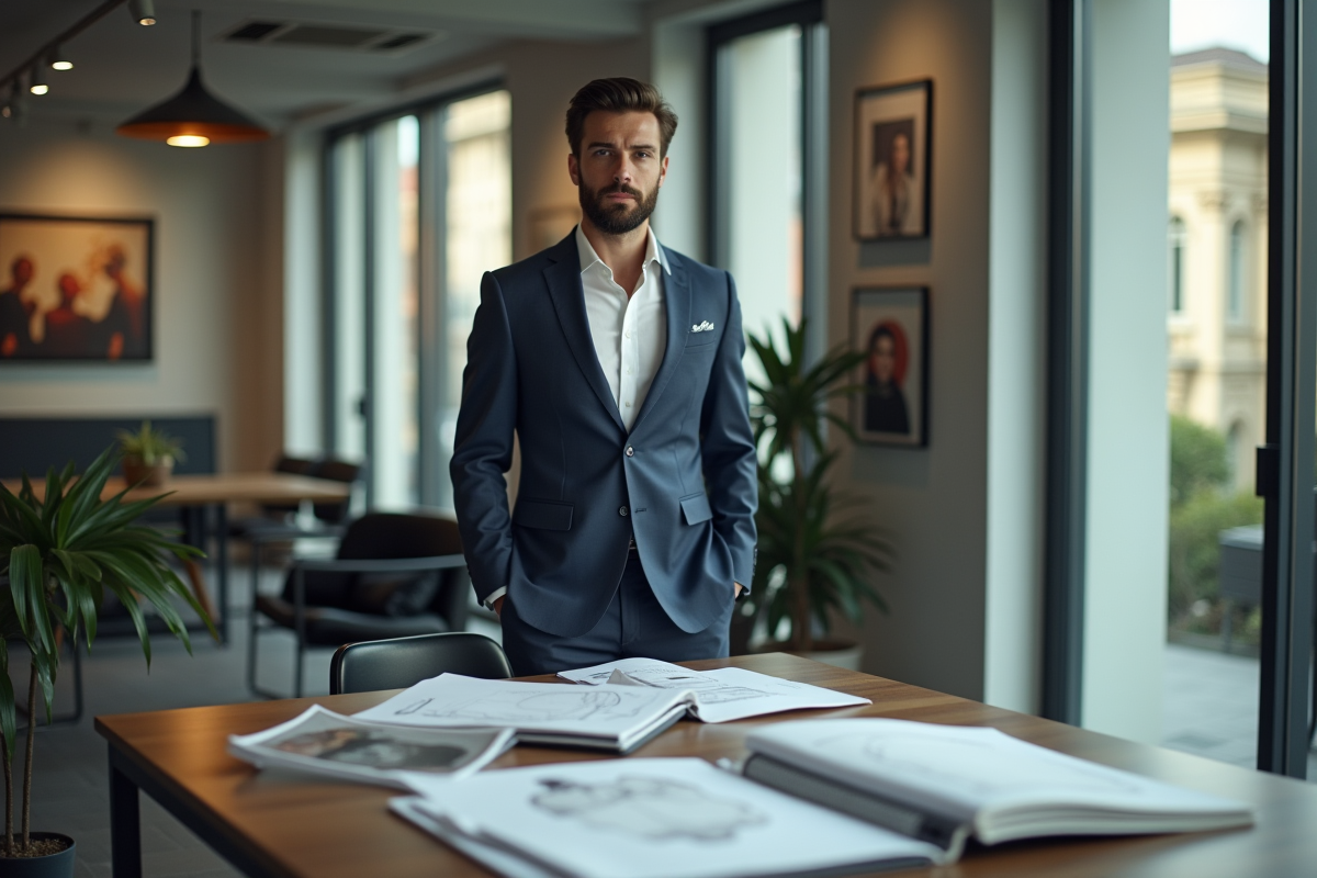 Homme confiant en costume dans un bureau moderne