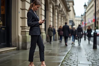Jeune femme élégante à Londres lors de la Fashion Week
