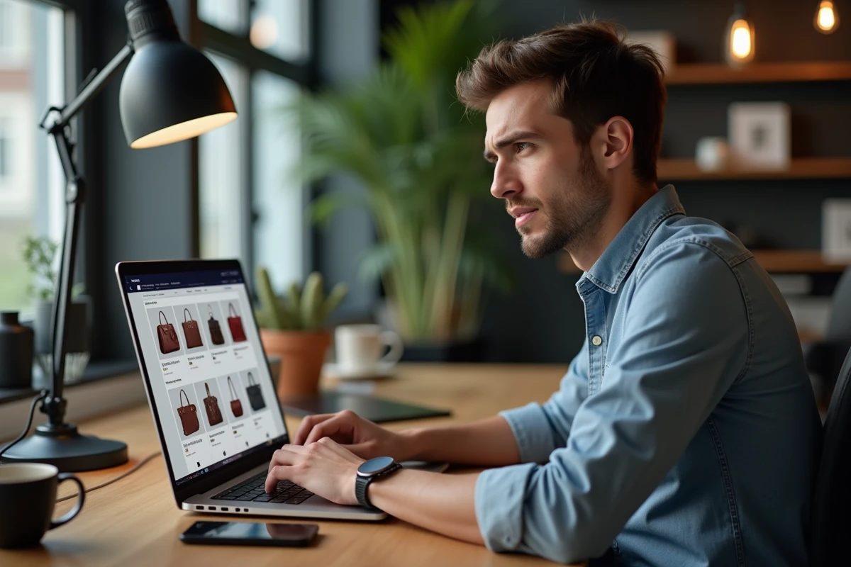 Jeune homme regarde son écran de social media luxe