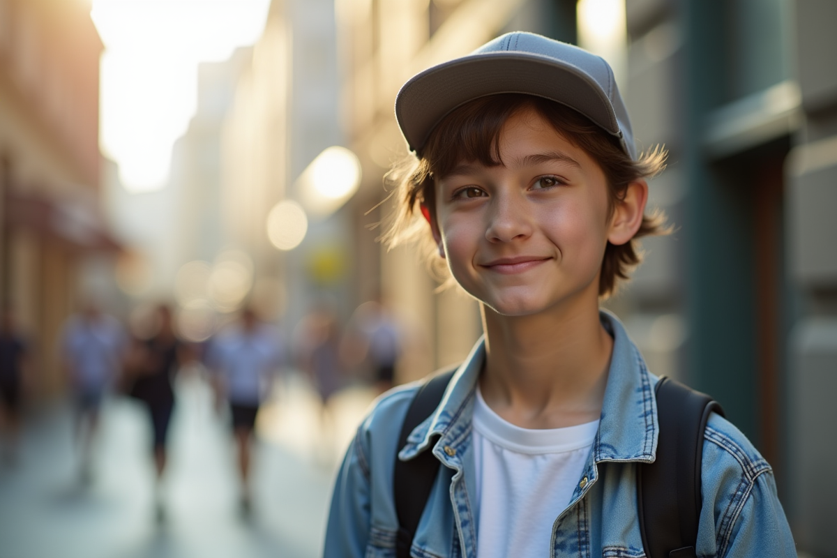 Jeune adulte en streetwear avec casquette en ville ensoleillée