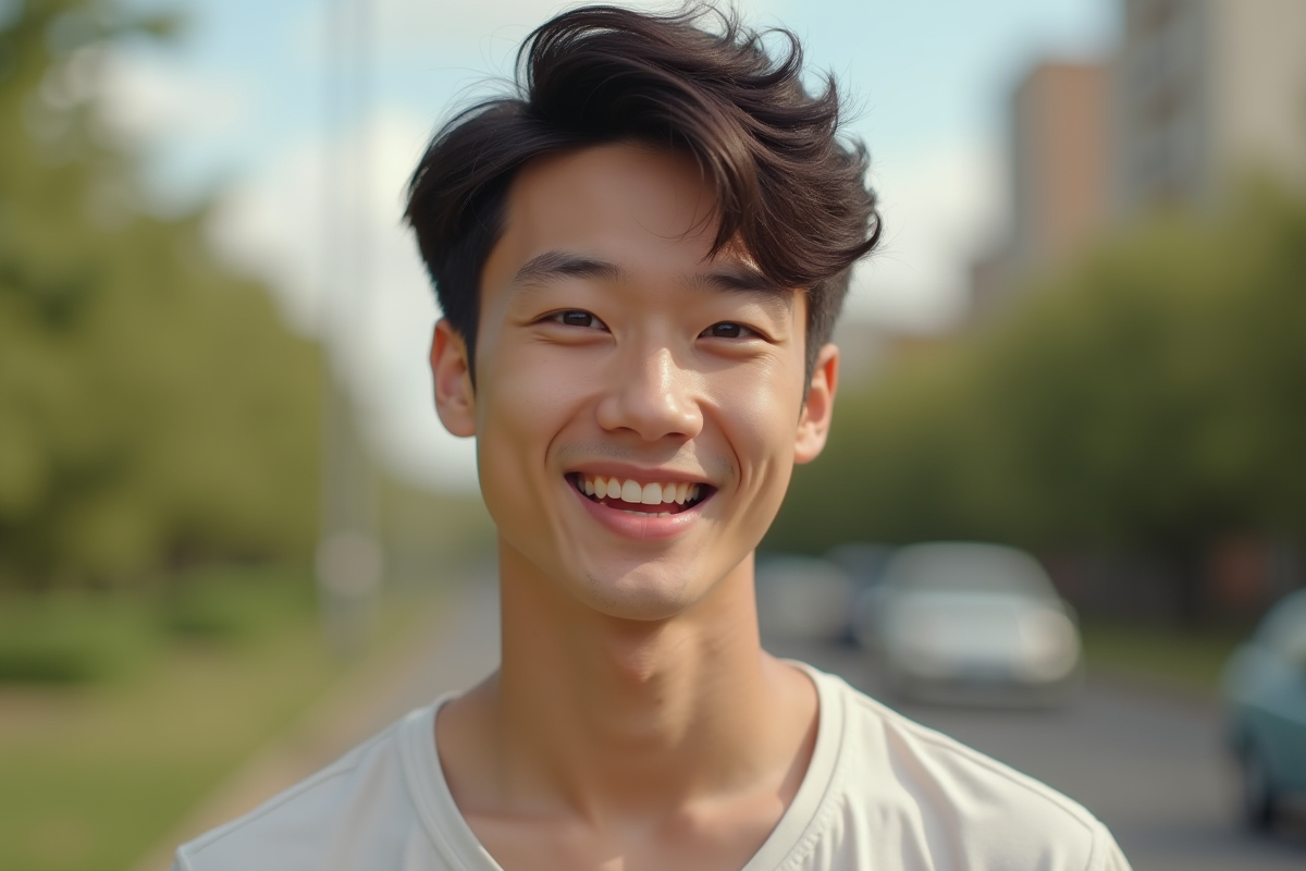 Jeune homme souriant visage naturel en plein air