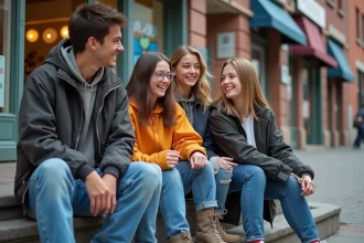 Groupe d'adolescents en 90s dans la rue