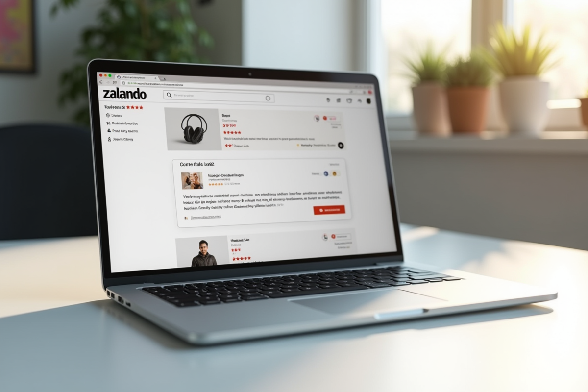 Ordinateur affichant Zalando sur un bureau lumineux