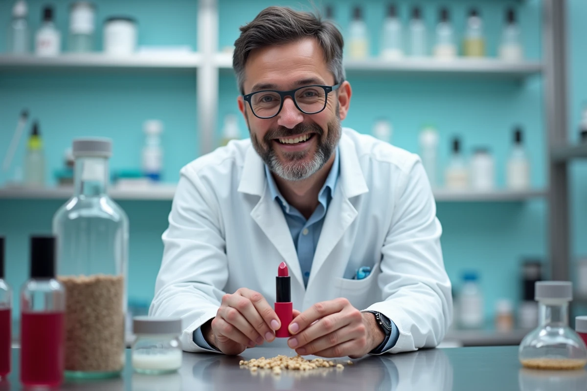 Scientifique en laboratoire manipulant un rouge à lèvres